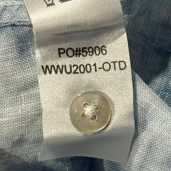 Faherty Top Linen Tie Dye Coastal Boho Beachy Casual Button Up Blue White Medium - Picture 5 of 7